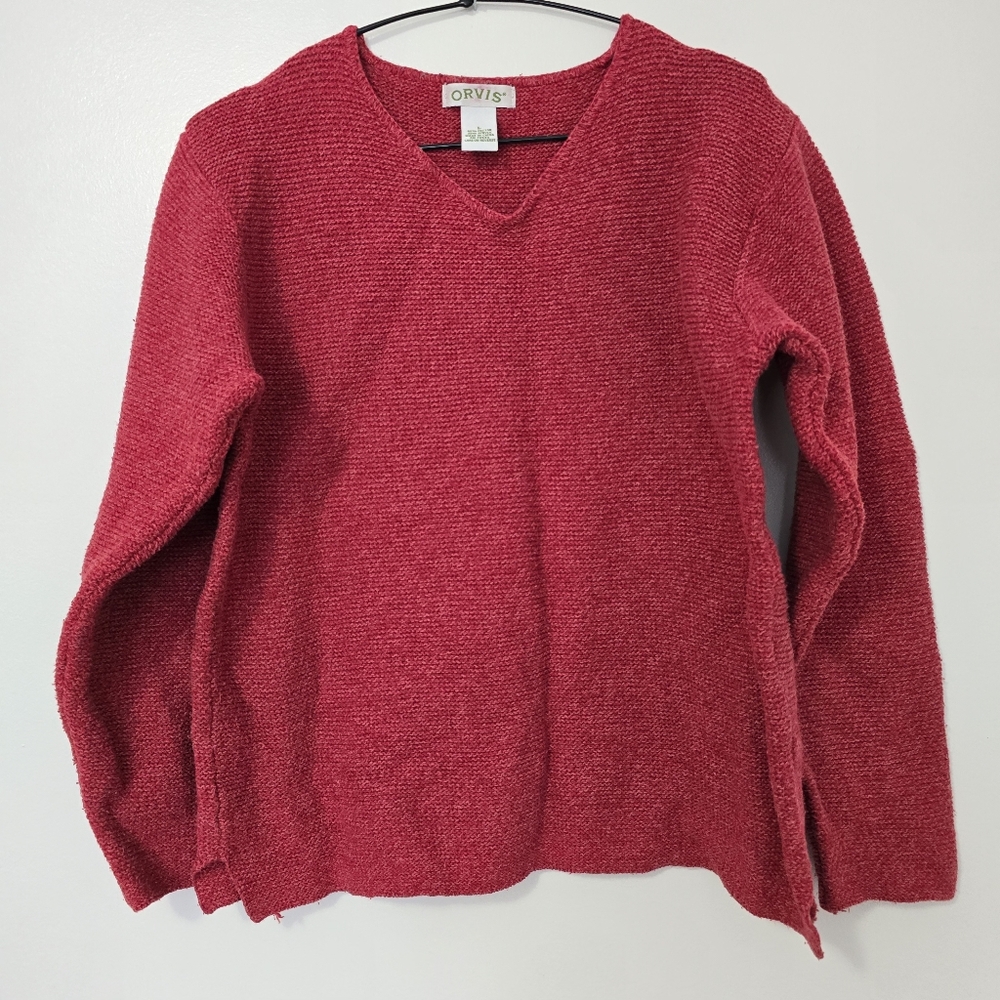 Orvis Women's Knit V-Neck Sweater in Rich Red Long Sleeve Size Large